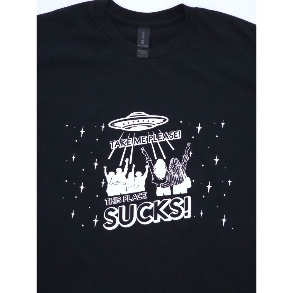 "Take Me Please" UFO Graphic T-Shirt | Black Unisex Medium | Custom Design 👽